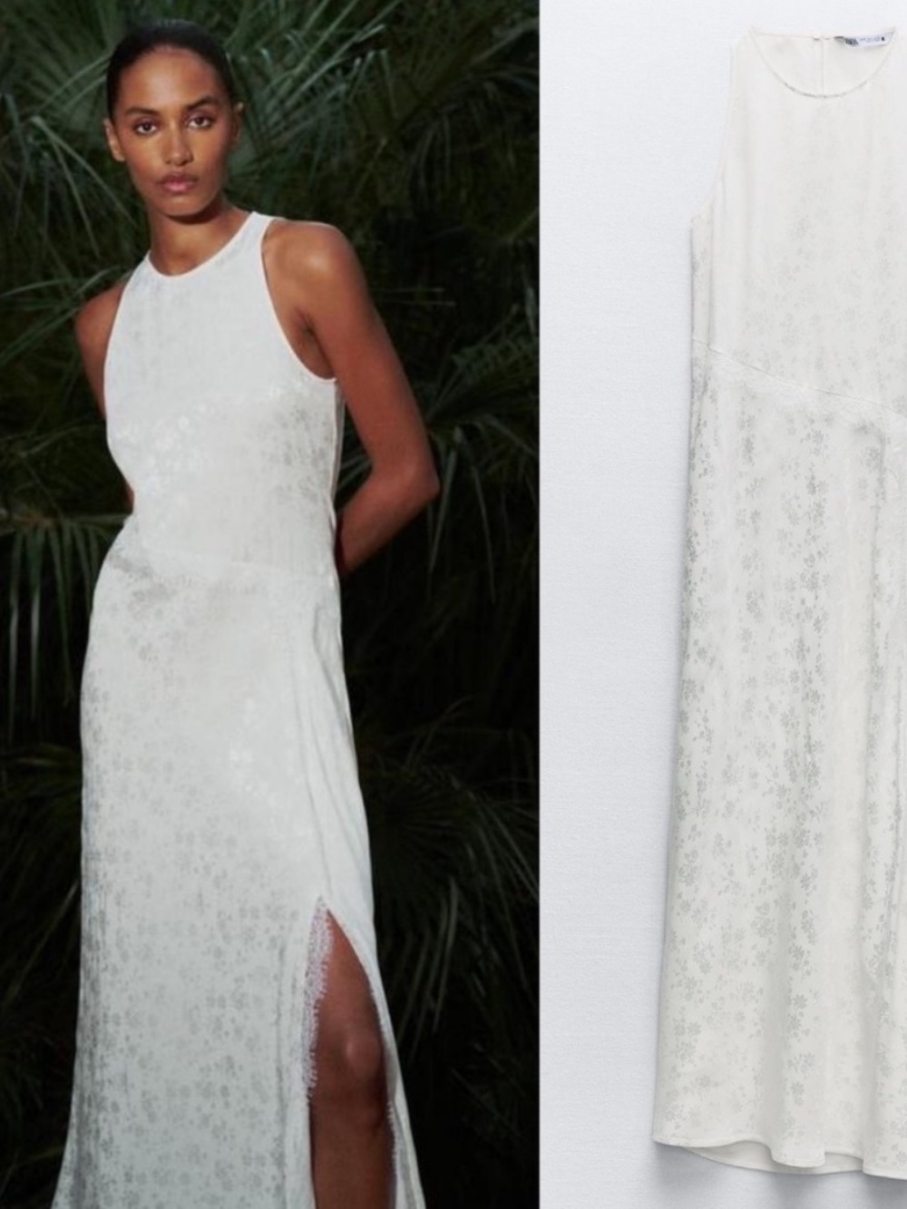 Zara Lace Jacquard White Bridal Floral Maxi Dress White Size XS